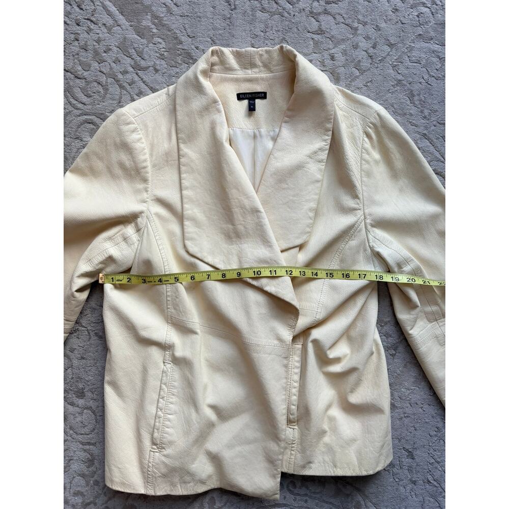 Eileen Fisher Women's Cream Ivory Lambskin Leather Jacket L/XL Vintage Drape - Picture 7 of 9